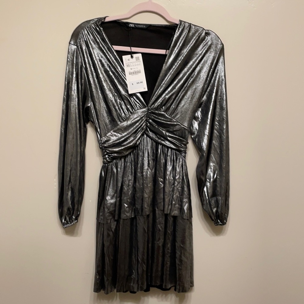 ZARA XS Metallic shiny festive season dress